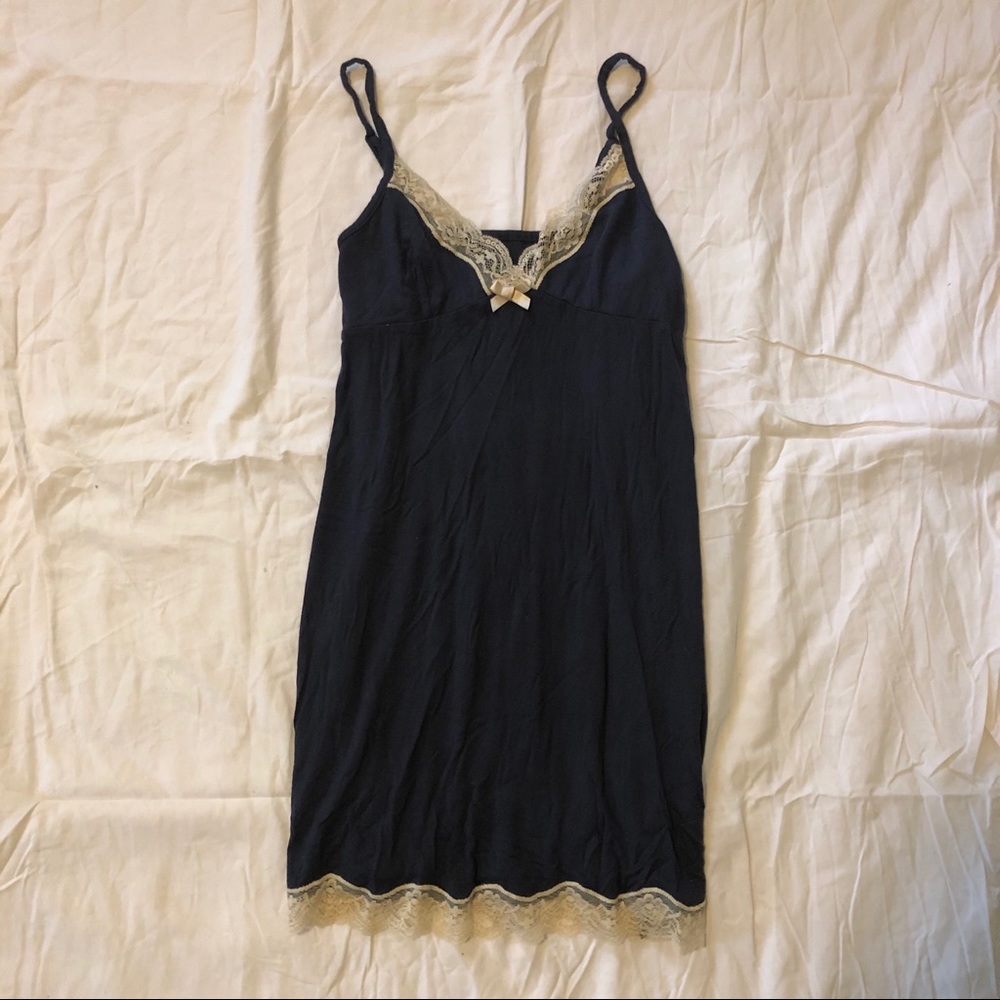 Slate grey nightgown with lace trim